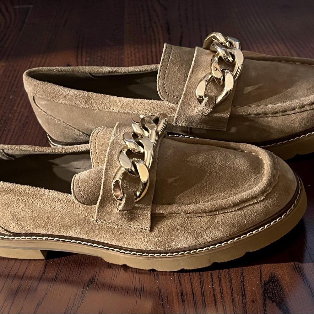 Anne Klein women’s  Brown Suede Loafers with Gold Accent